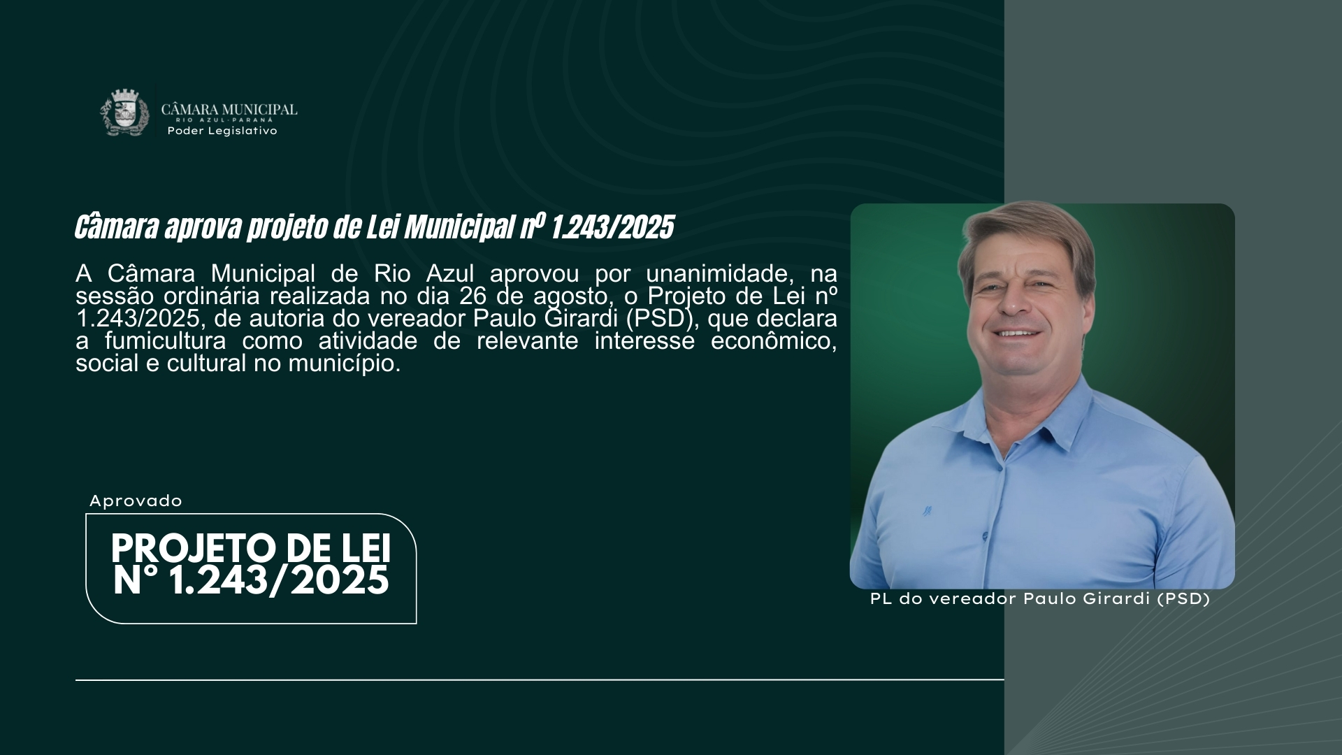 Câmara Municipal Reconhece a Fumicultura Como Atividade de Relevante Interesse Econômico, Social e Cultural em Rio Azul