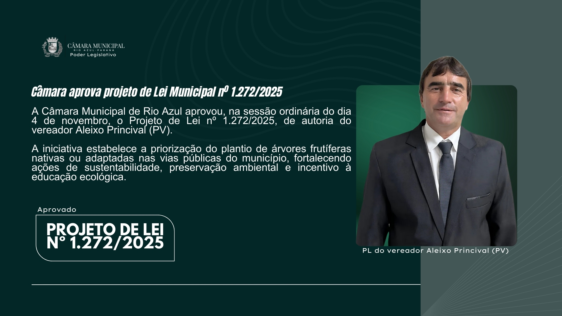 Projeto de Lei 1.272/2025 Prioriza Arborização Frutífera em Rio Azul