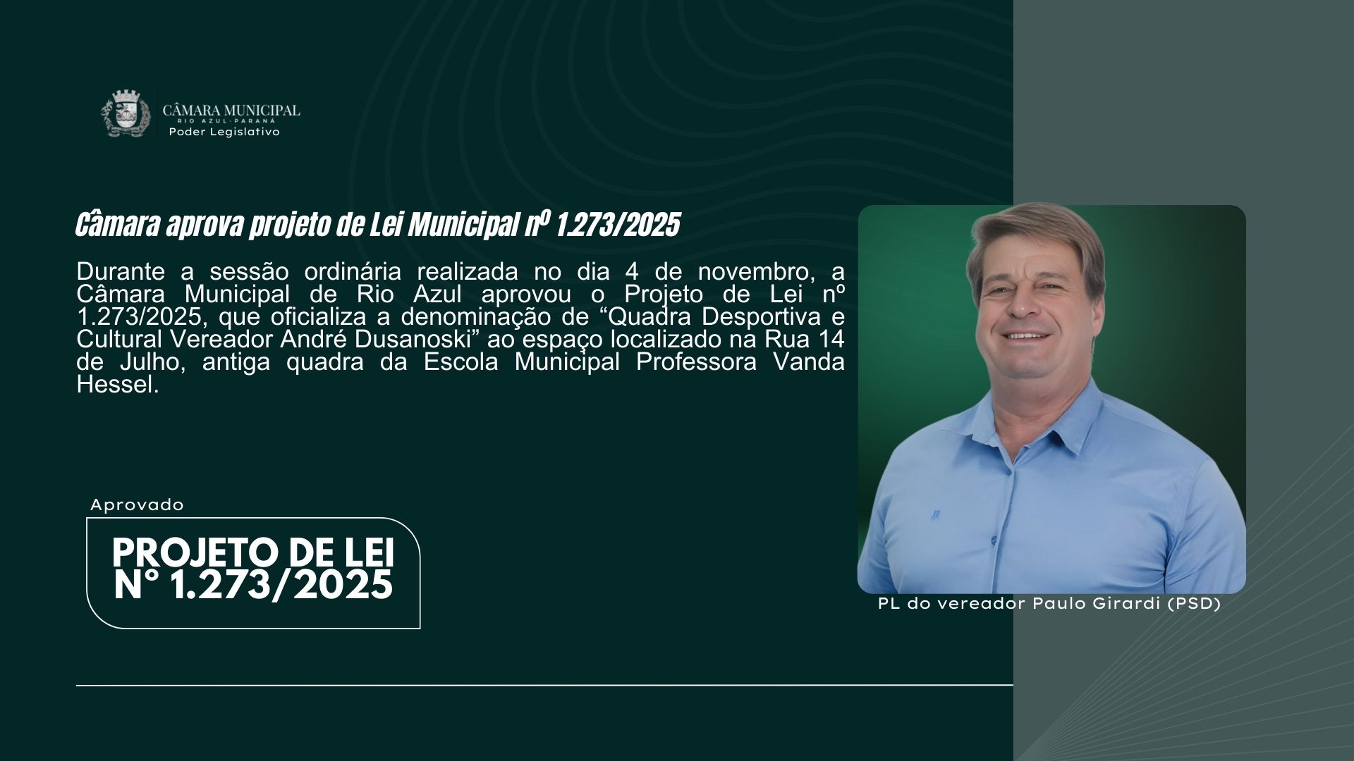 Quadra da antiga Escola Vanda Hessel recebe novo nome em homenagem a ex-vereador André Dusanoski