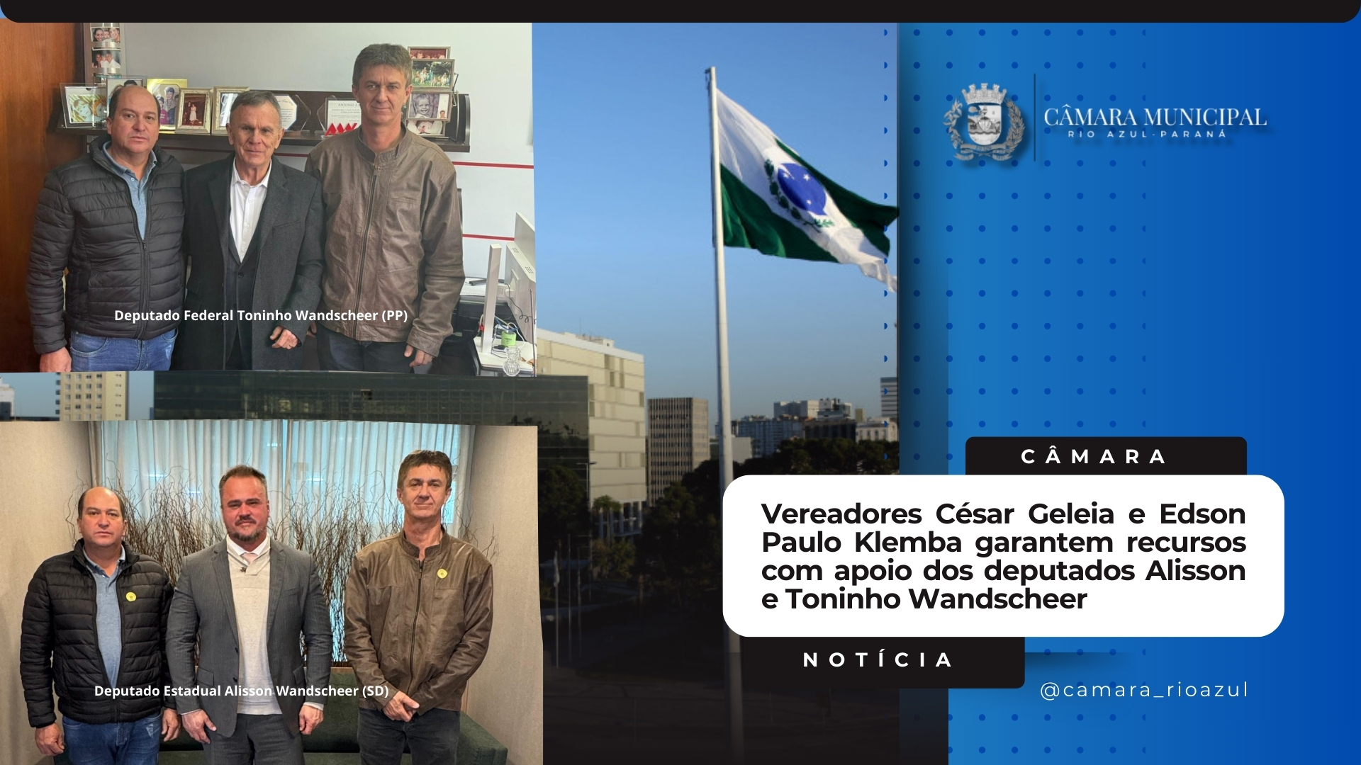 Vereadores César Geleia e Edson Paulo Klemba garantem recursos com apoio dos deputados Alisson e Toninho Wandscheer